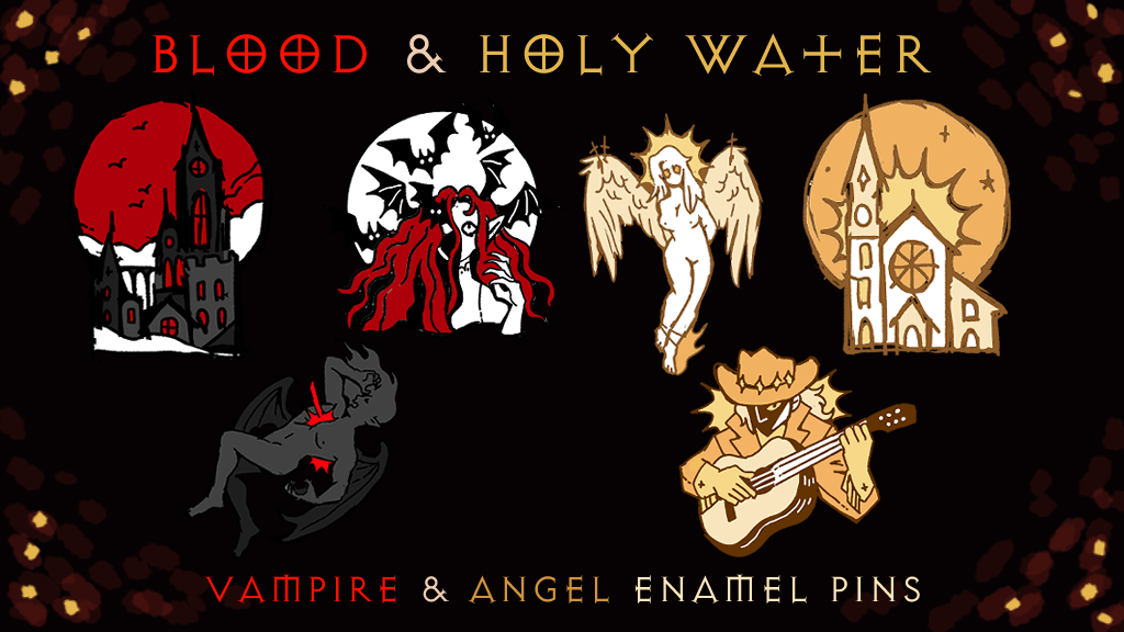 Blood and Holy Water: Vampire and Angel Enamel Pins