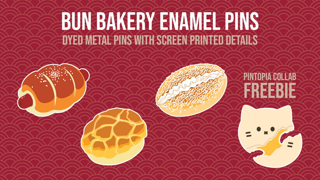 Bun Bakery Dyed Metal & Screen Printed Pins