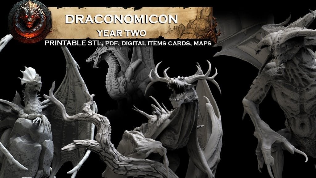 Draconomicon, Year Two, Dragons Stl File for 3d Printing.