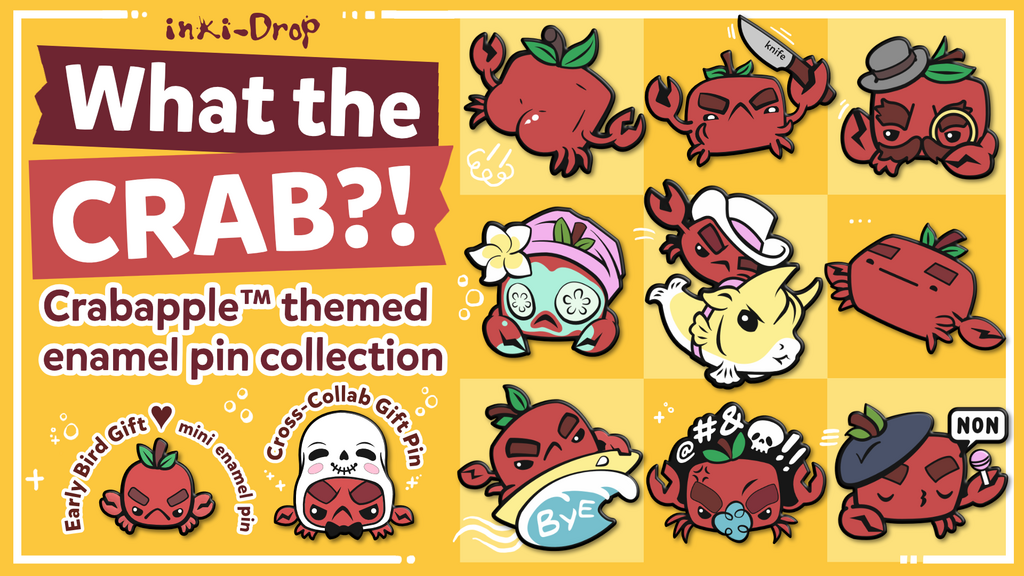 What the CRAB?! Salty Crabapple-themed enamel pins