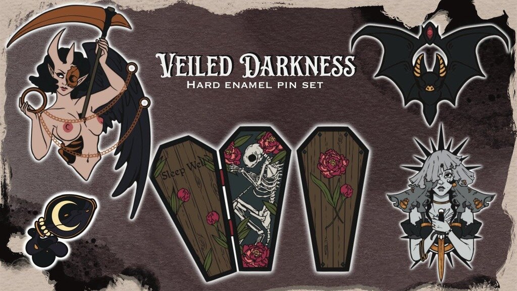 Veiled in Darkness. Enamel pin set