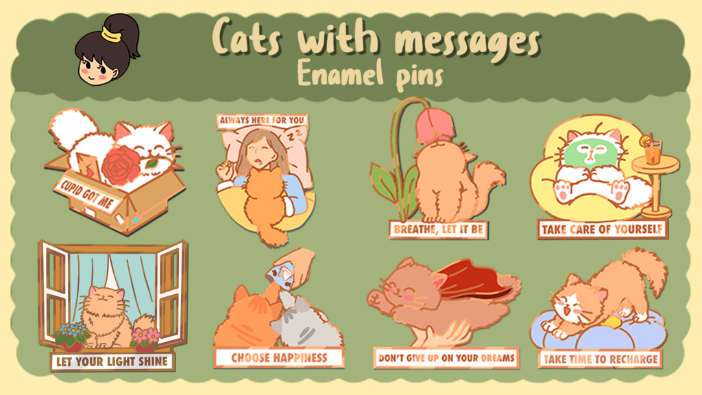 Enamel Cat Pins with messages