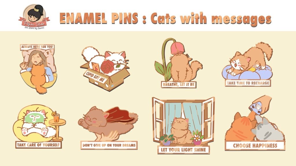 Enamel Cat Pins with messages