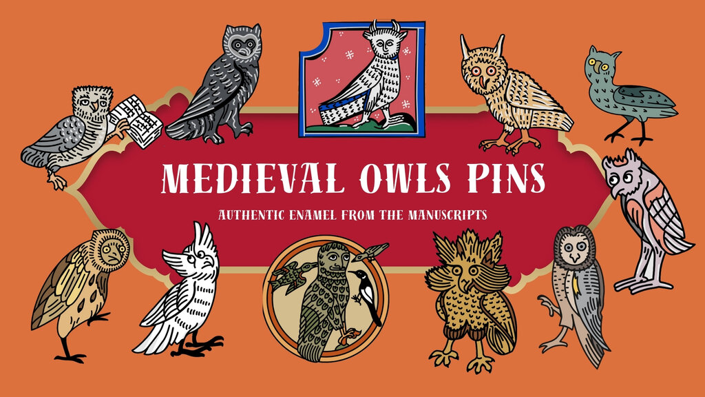 Medieval 11 Owls Enamel Pins - Authentic Designs from Manuscript