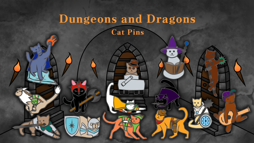 Dungeons and Dragons Cat Pins