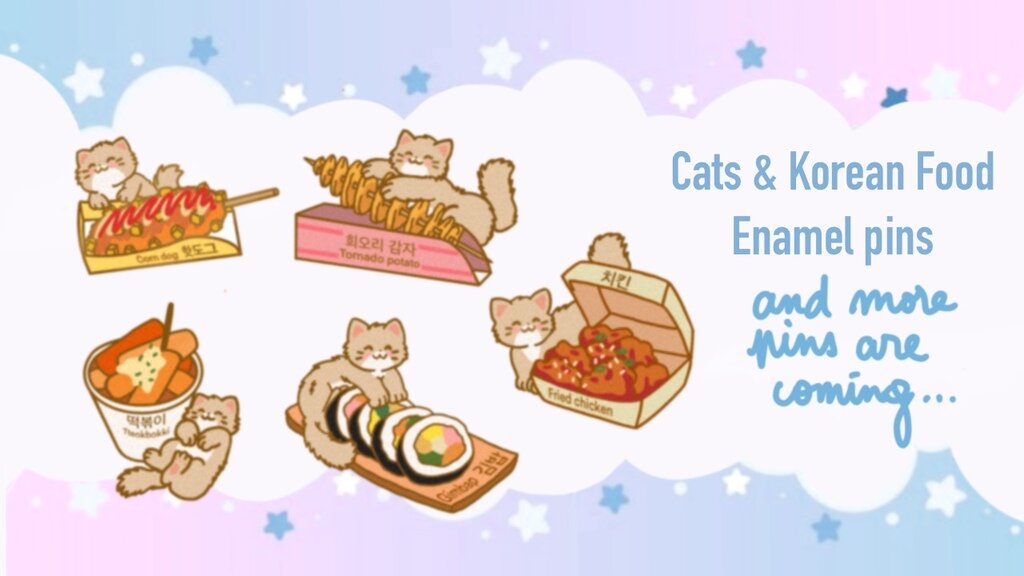 Cats & Korean / Asian food Enamel Pins 🍜🐾🐱