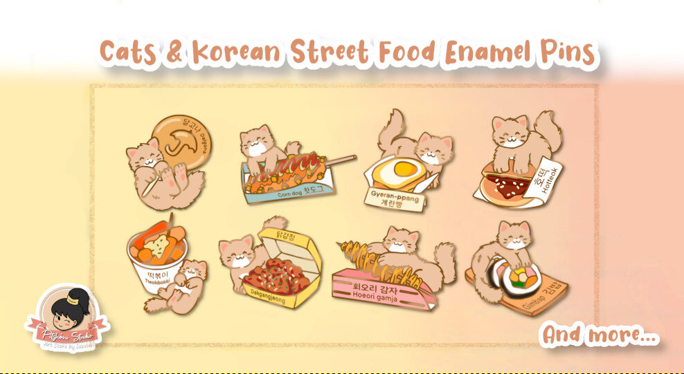 Cats & Korean Street food Enamel Pins 🍜🐾🐱