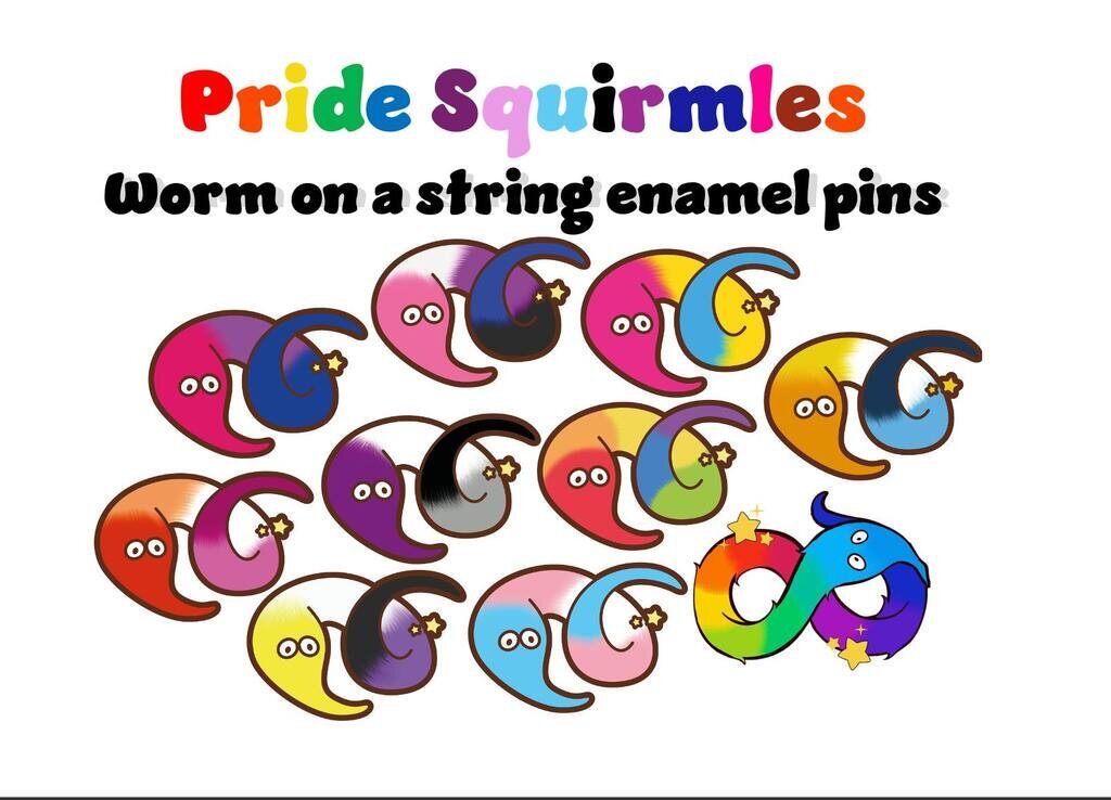 Pride Squirmles: Worm on a string enamel pins