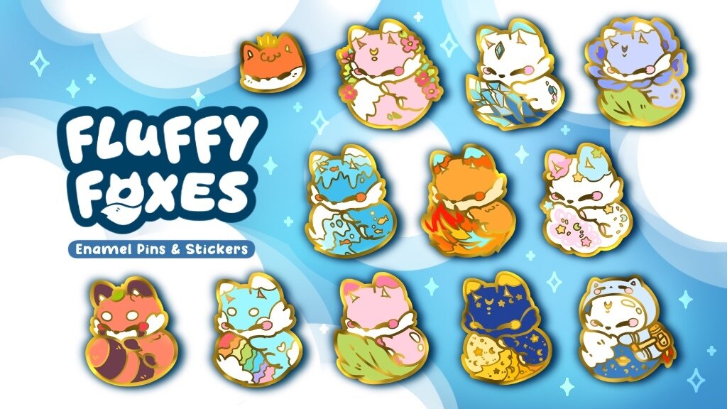 Fluffy Foxes Enamel Pins and Stickers