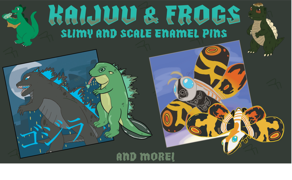 Kaijuu & Frogs - Scaly and Slimy Enamel pins