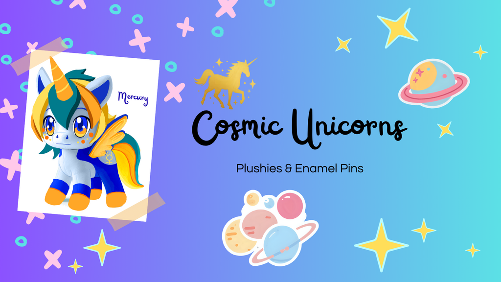 Cosmic Unicorns – Plushies and Pins