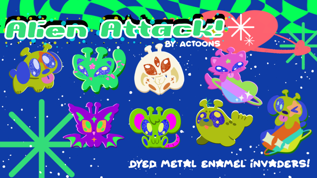 👽 Alien Attack!!! - Dyed Metal Pin Collection 👽