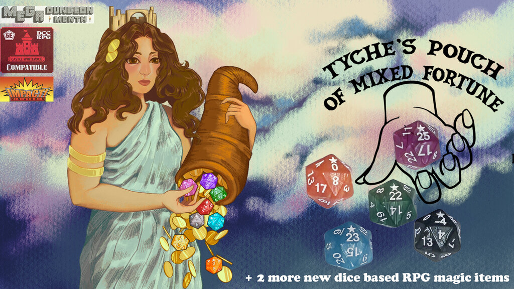 Tyche's Pouch - 8 Pre-Modified D20s + more dice magic