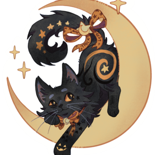 Midnight the Halloween cat laying on moon