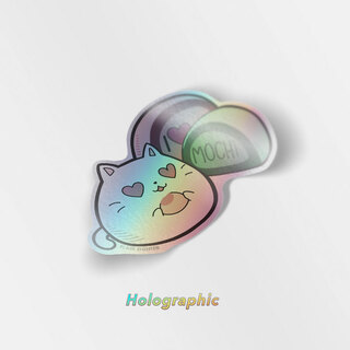 Holographic Vinyl Stickers I Love Mochi Cat