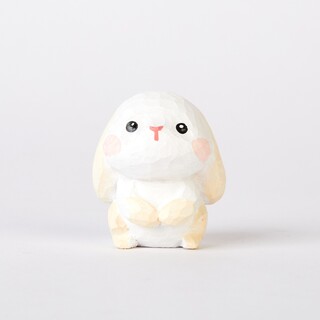 Riri Carved Wooden Shy Little Rabbit with Rosy Cheeks