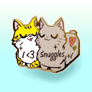 Enamel Pin I Heart Snuggles (Manx Cat & American Bobtail Cat)