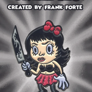 Cartoon Creepies Molly with a Knife 1.75" Soft Enamel pin designed Frank Forte