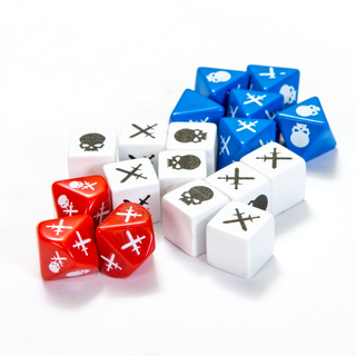 30 Custom Skill Dice (D6 only), 5 Yellow, 5 Green, 10 Blue, 5 Purple and 5 Red