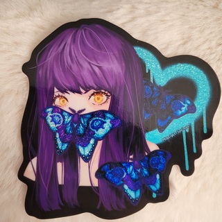 Blue Moth Girl 4" Glitter Sticker