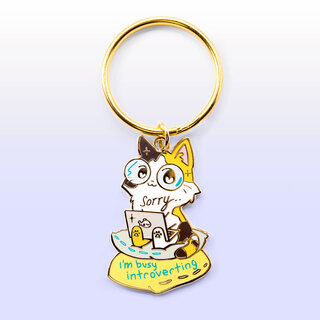 Keychain Sorry I'm Busy Introverting (Calico Cat)