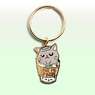 Keychain "Wake Me Up Inside" Coffee Cat