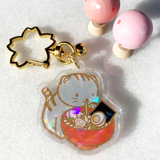 Ramen Cat Holographic Transparent Acrylic Keychain