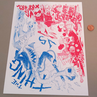 CENOBITES vs. THE THING Risograph Print by Marie Enger and Dave Jordan