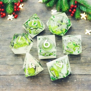 Complete 7-dice set by Flow Resin Dice (your choice of one hue: Crimson Blaze, Ruby Thistle, Emerald Mist, Violet Surge)