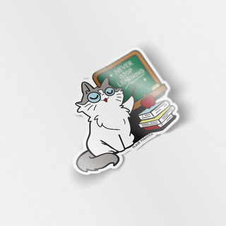 Vinyl Sticker Never Stop Learning (Ragamuffin Cat)