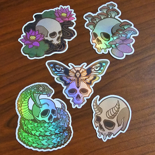 5 Skull Holographic Sticker Set - 3 inch