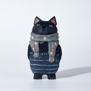 Coco Carved Wooden Cat with Scarf