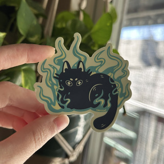 Green Flame Kitty Matte Vinyl Sticker