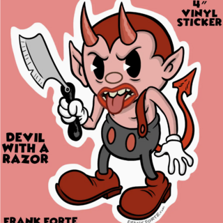 Cartoon Creepies Red Devil with a Razor Die Cut Sticker