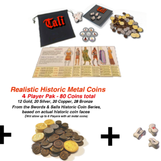Tali Basic Set (6 player) + 80 Historic Metal Coins + Bonus Knuckle Bone Set