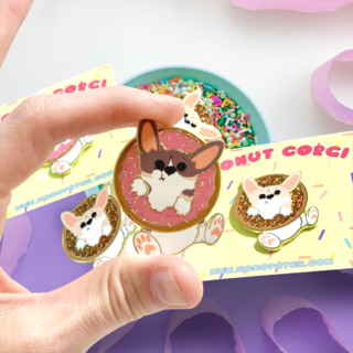 🍓 Original Strawberry Donut Corgi Pin