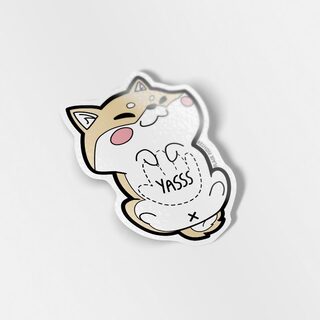 Vinyl Sticker Cream Shiba Inu Belly Rub "Yasss"