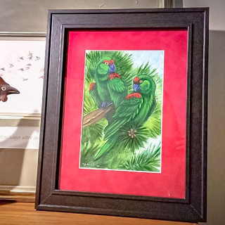 Framed Original Painting - Parrots in the Pines