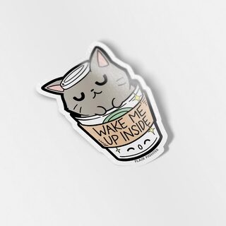 Vinyl Sticker "Wake Me Up Inside" Coffee Cat