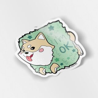 Vinyl Sticker Cream Shiba Inu Stuck in Bush "I'm OK"