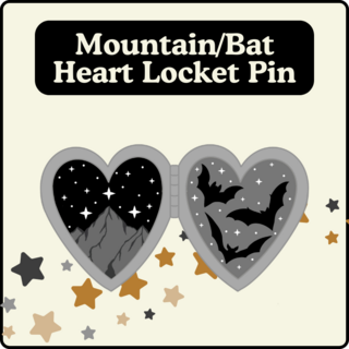 Mountain & Bat Heart Locket Pin