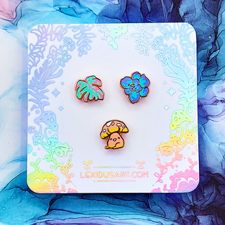 Mini Pin Set (Mushroom, Monstera Leaf, Blossom - ROSE GOLD)