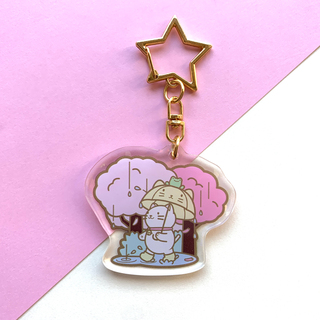 Rainy Day Kitty Holographic Transparent Acrylic Keychain