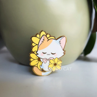 Calico Cat Sunflower Enamel Pin