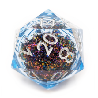 Liquid Core Giant D20, 33mm | (Sky Blue with Silver Numbers)