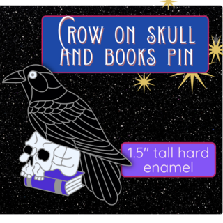 CROW ON BOOK 1.5" ENAMEL PIN
