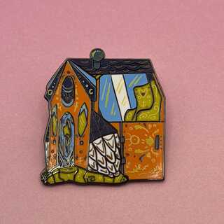 Aroace pride flag Baba Yaga's hut enamel pin