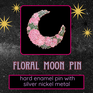 PINK FLORAL CRESCENT MOON PIN