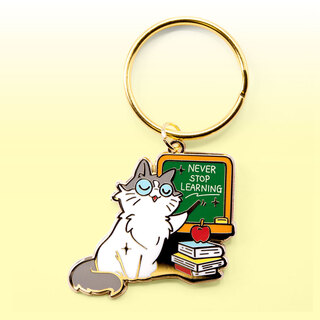 Keychain Never Stop Learning (Ragamuffin Cat)