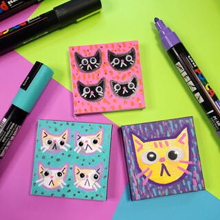 Mini googly-eye cat painting